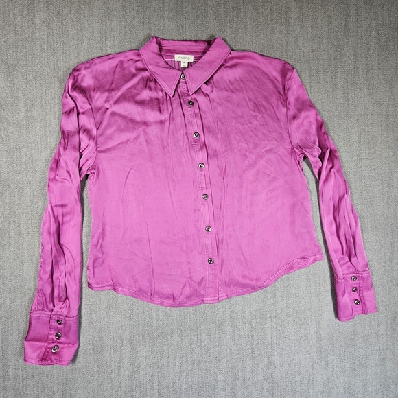 Pilcro Anthropologie Tops - Pilcro Anthropologie Women's  Satin Button Down Long Sleeve Pink Shirt Sx XS